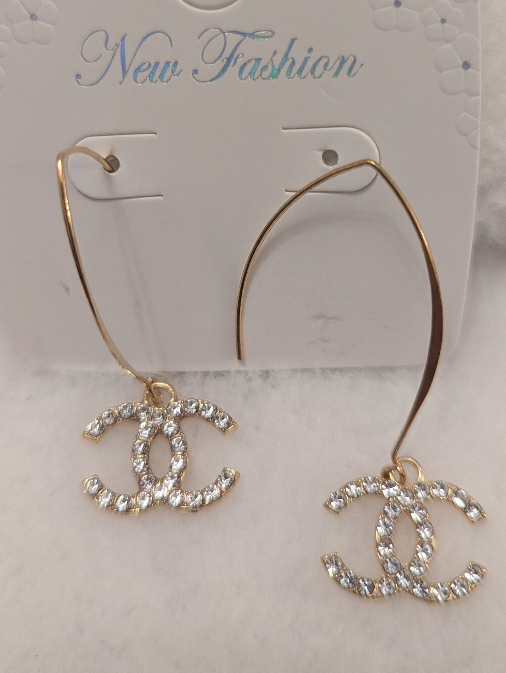 Fashion jewelry Gold Earrings with Crystal Logo Charm - Picture 3 of 3